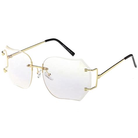 oversized rimless eyeglasses.